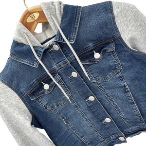 Wallflower Dreamer Fit Denim Jacket Women's L Blue Hooded Fleece Sleeves